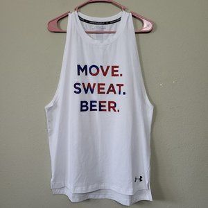Under Armour Mens White Move Sweat Beer Sleeveless Activewear Tank Top Size M